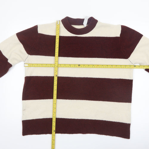 Stradivarius Women's Brown Striped Crew Neck Knit Jumper Size 10