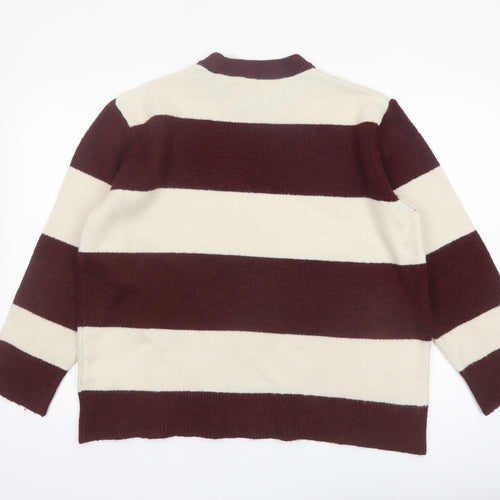 Stradivarius Women's Brown Striped Crew Neck Knit Jumper Size 10