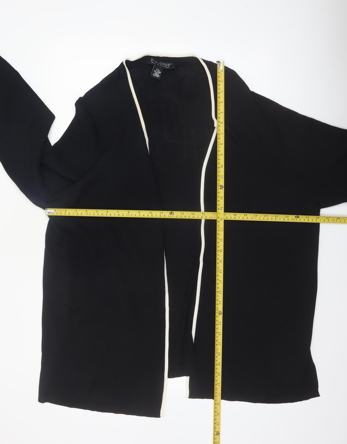 Dialogue Women's Black 2XL Open Knit Long Sleeve Cardigan