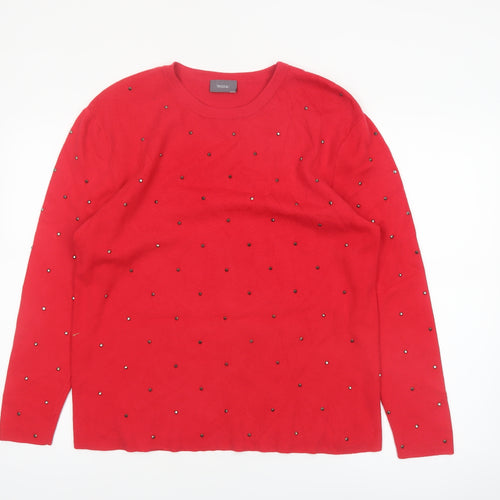 Yessica Women's Red Beaded Crew Neck Knit Jumper Size L
