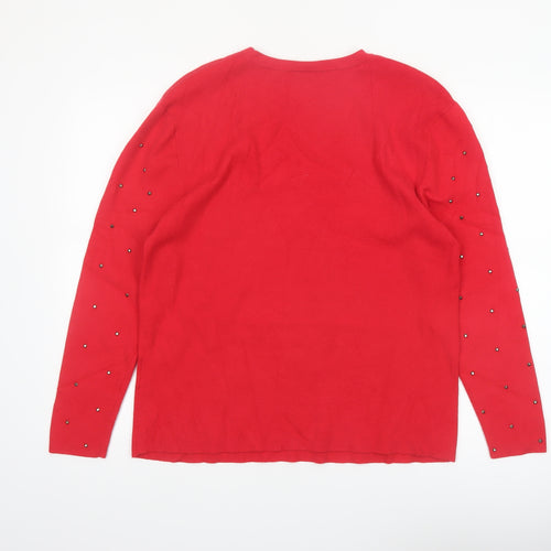 Yessica Women's Red Beaded Crew Neck Knit Jumper Size L