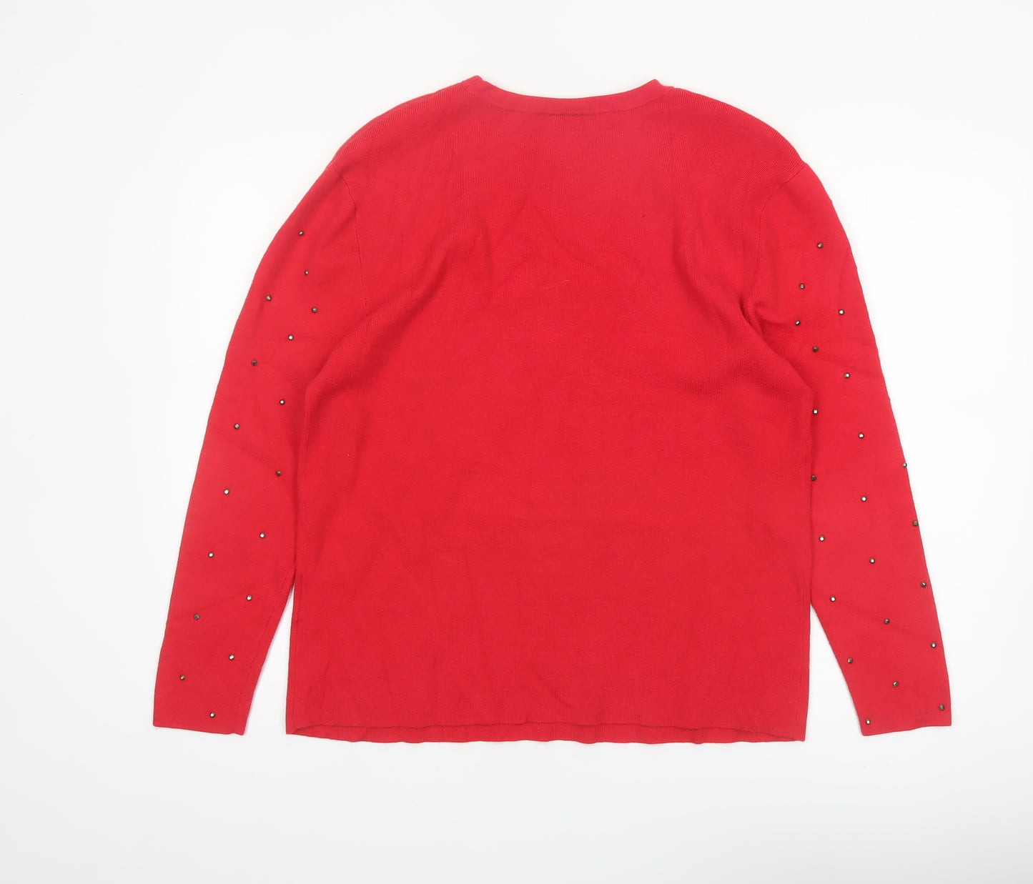 Yessica Women's Red Beaded Crew Neck Knit Jumper Size L