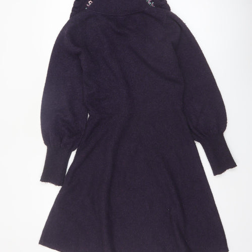 Monsoon Women Purple Fit & Flare Embroidered Knit Dress Size 8
