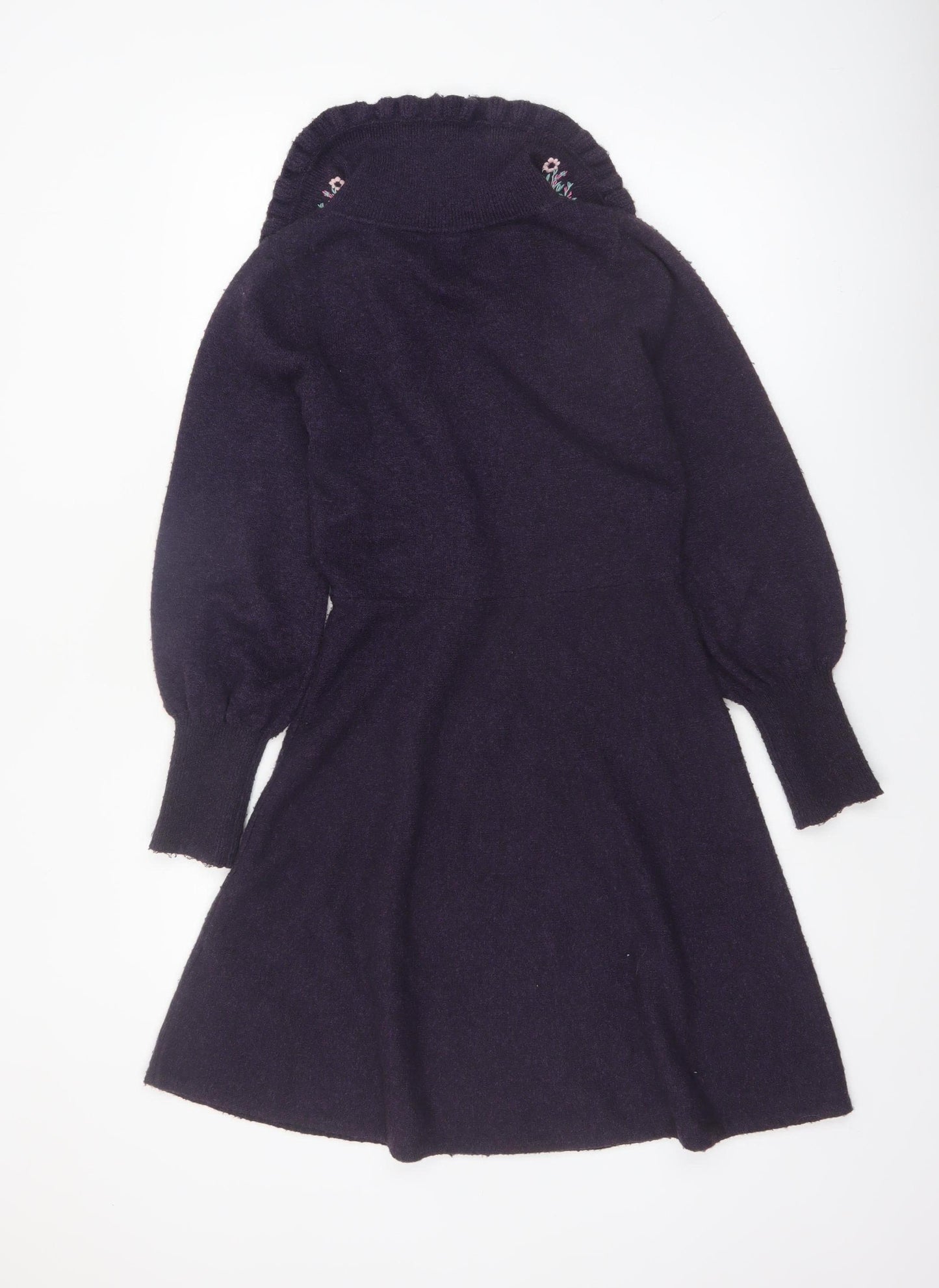 Monsoon Women Purple Fit & Flare Embroidered Knit Dress Size 8