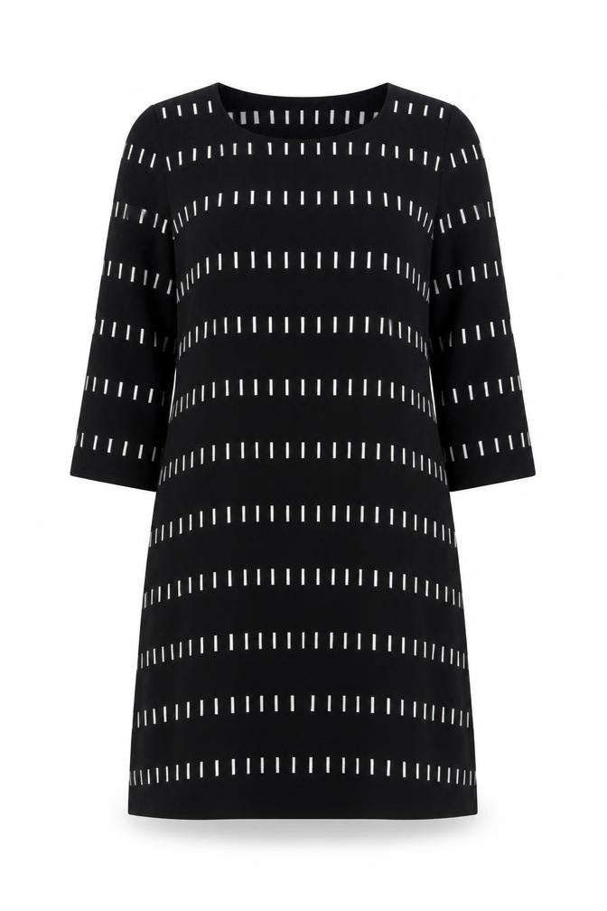 Front view of Bravissimo Women’s Black White Shift Dress, size UK 14, Viscose Stretch