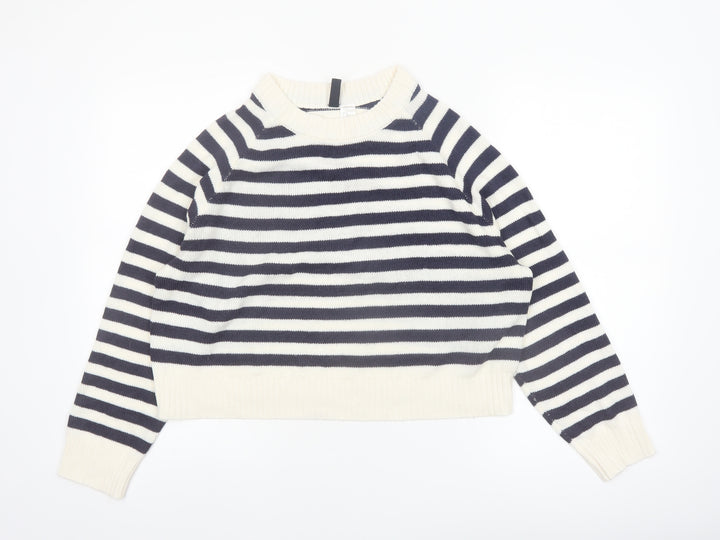 H&M Divided Women’s Navy & White Striped Jumper Medium Acrylic Knit