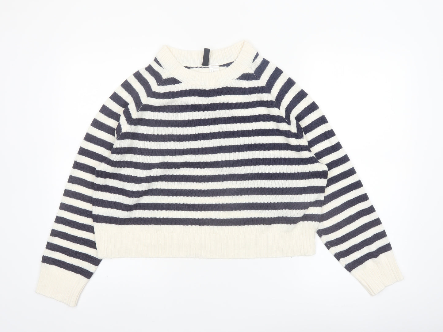 H&M Divided Women’s Navy & White Striped Jumper Medium Acrylic Knit