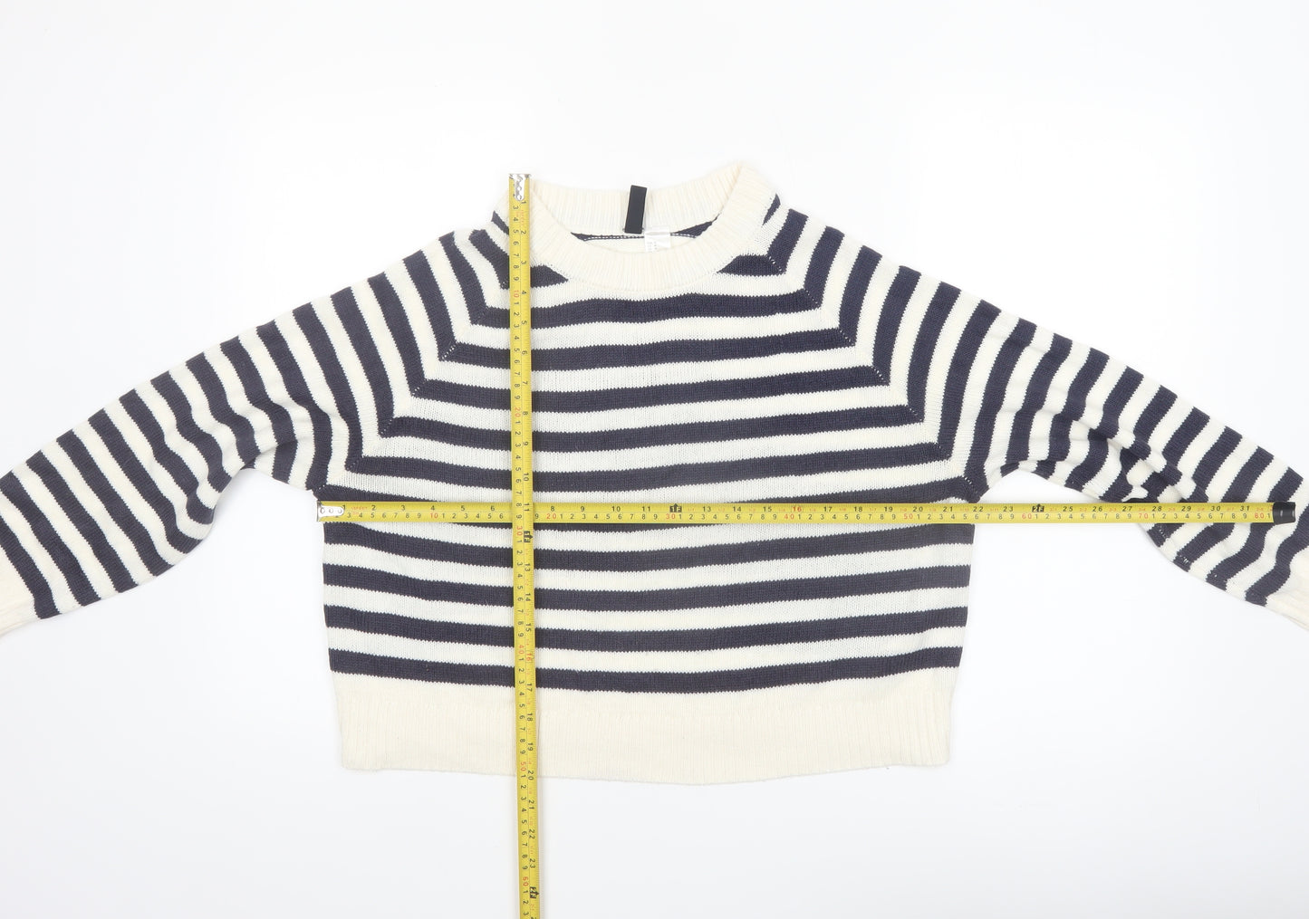 H&M Divided Women’s Navy & White Striped Jumper Medium Acrylic Knit