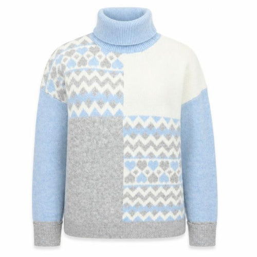 Oasis Women’s Blue Grey Fair Isle Roll Neck Jumper Size S