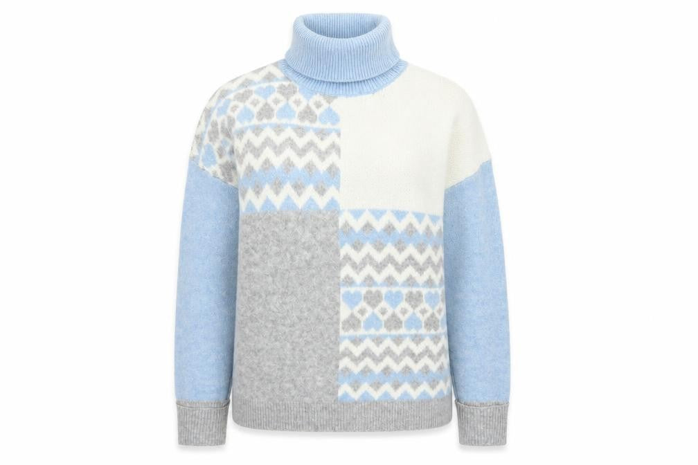 Oasis Women’s Blue Grey Fair Isle Roll Neck Jumper Size S