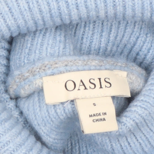 Oasis Women’s Blue Grey Fair Isle Roll Neck Jumper Size S