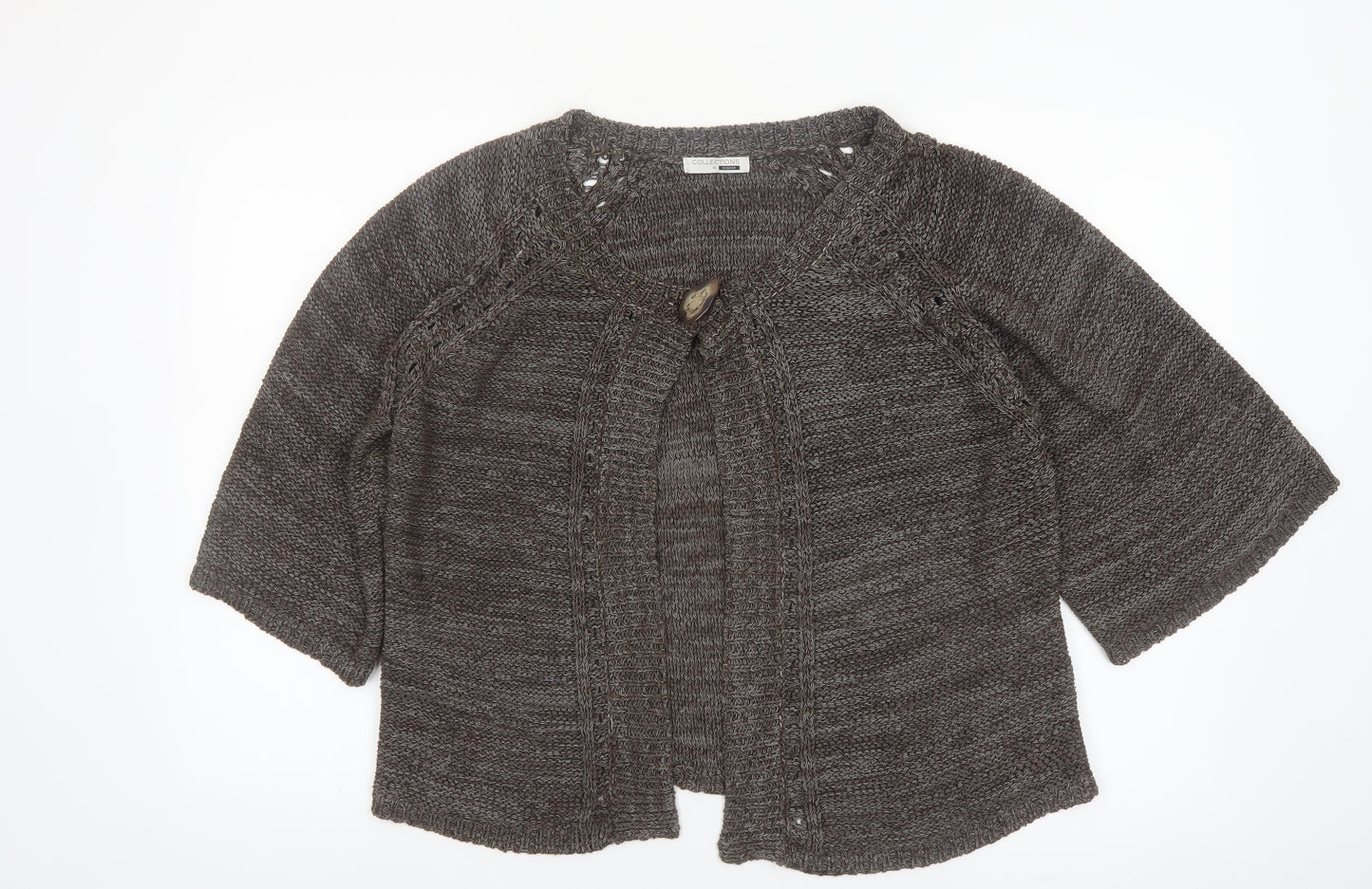 George Women Brown Chunky Knit Cardigan Size 18 Raglan 3/4 Sleeve