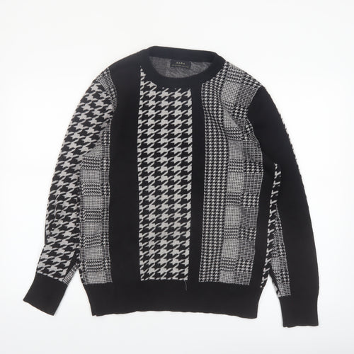 Zara Men's Black Houndstooth Knit Crew Neck Pullover Jumper M