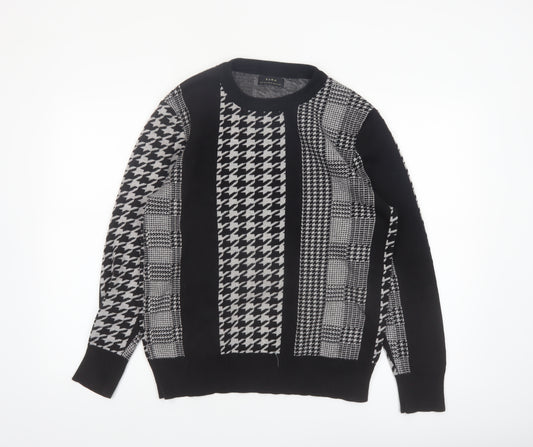 Zara Men's Black Houndstooth Knit Crew Neck Pullover Jumper M