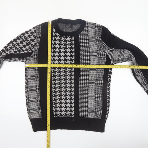 Zara Men's Black Houndstooth Knit Crew Neck Pullover Jumper M