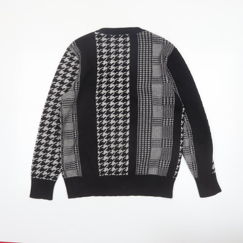 Zara Men's Black Houndstooth Knit Crew Neck Pullover Jumper M