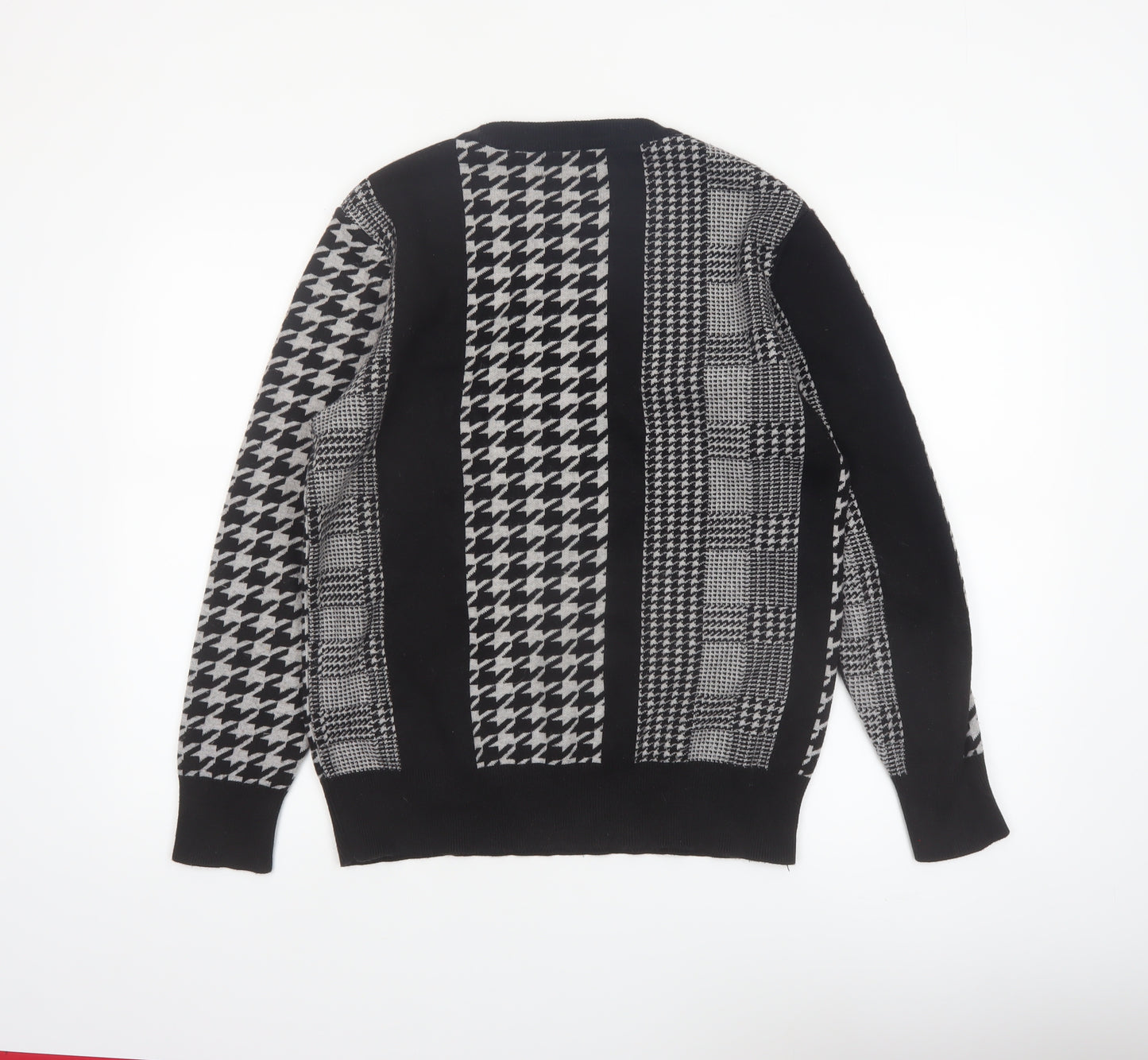 Zara Men's Black Houndstooth Knit Crew Neck Pullover Jumper M