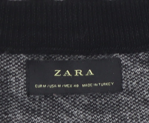Zara Men's Black Houndstooth Knit Crew Neck Pullover Jumper M