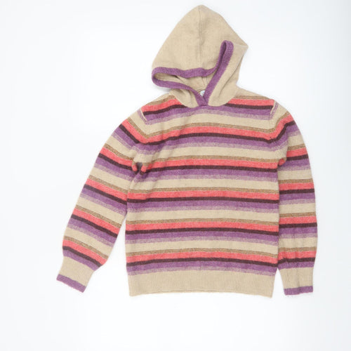 FatFace Girls Beige Multicoloured Striped Hooded Pullover Jumper 11-12 Years