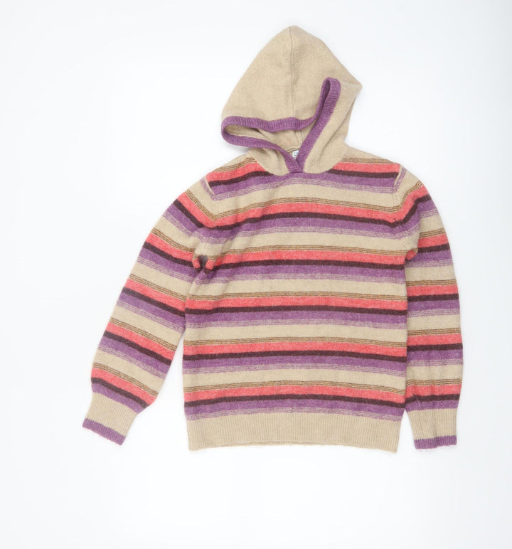 FatFace Girls Beige Multicoloured Striped Hooded Pullover Jumper 11-12 Years