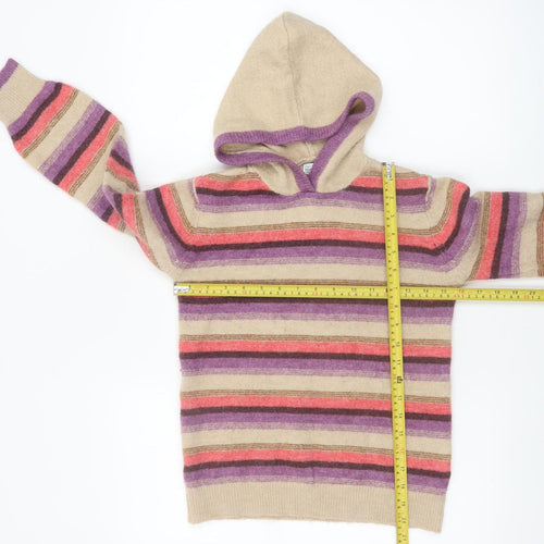 FatFace Girls Beige Multicoloured Striped Hooded Pullover Jumper 11-12 Years