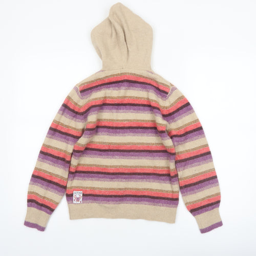 FatFace Girls Beige Multicoloured Striped Hooded Pullover Jumper 11-12 Years