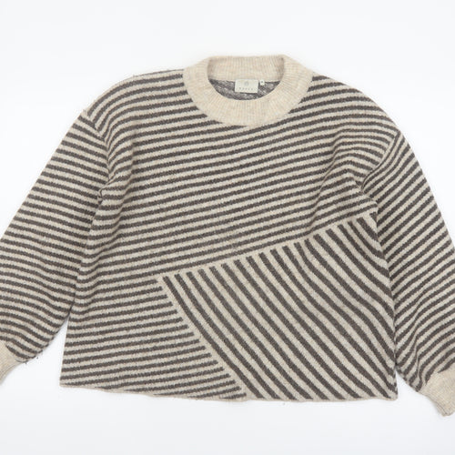 Kaffe Women Beige Striped Chunky-Knit Wool Blend Pullover Jumper M