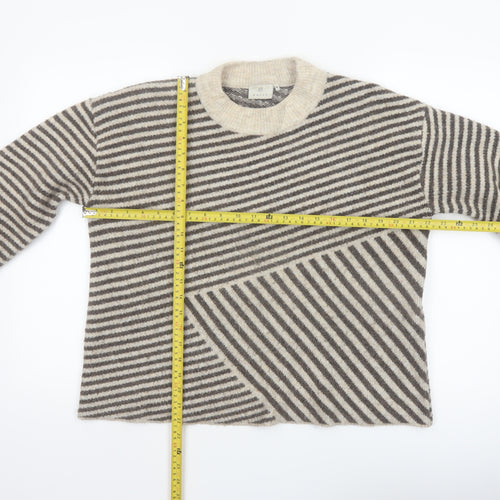 Kaffe Women Beige Striped Chunky-Knit Wool Blend Pullover Jumper M