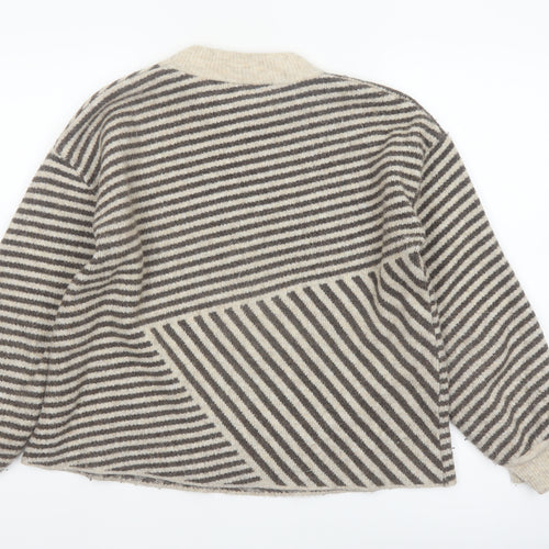 Kaffe Women Beige Striped Chunky-Knit Wool Blend Pullover Jumper M