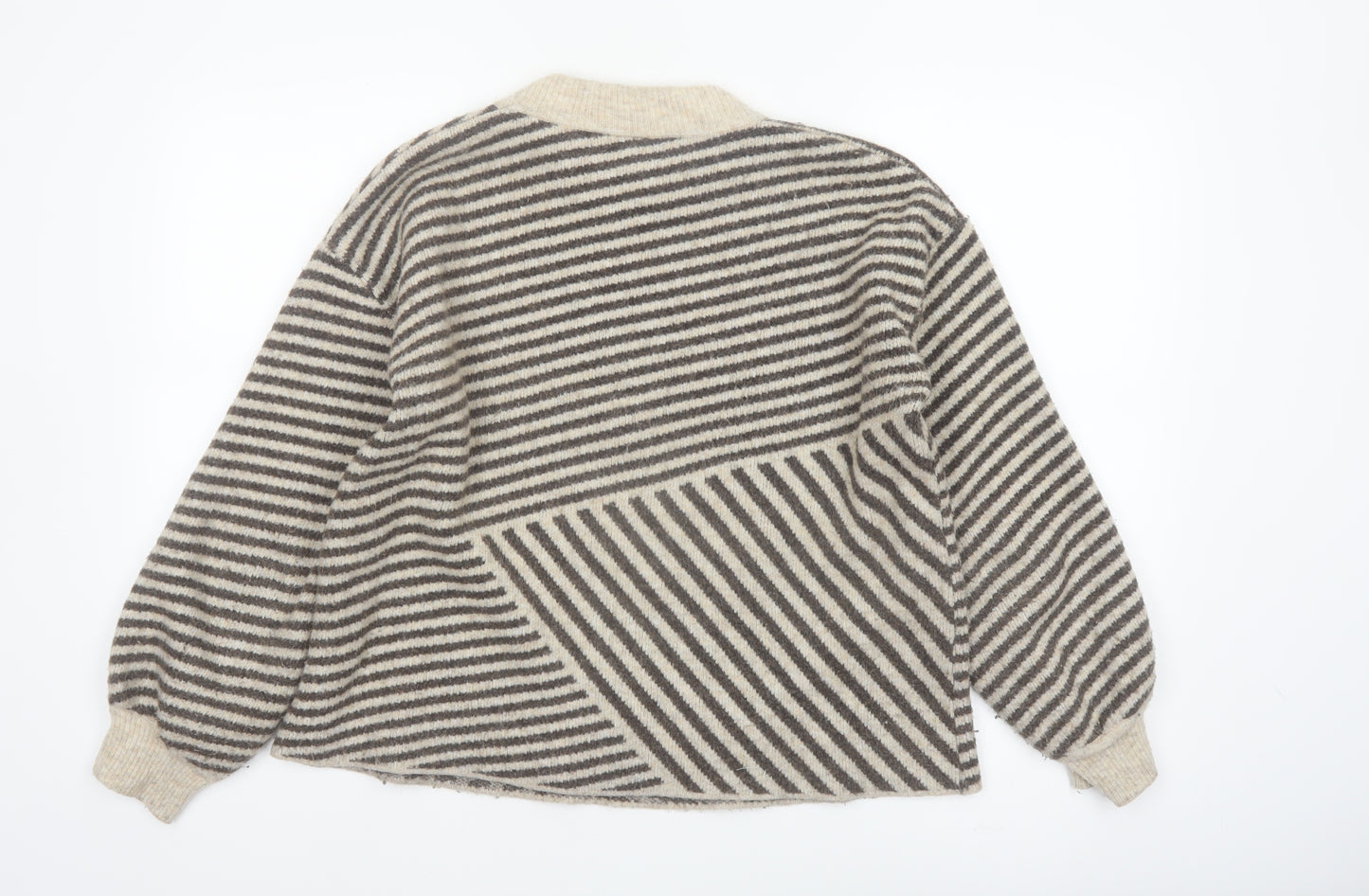 Kaffe Women Beige Striped Chunky-Knit Wool Blend Pullover Jumper M