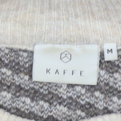 Kaffe Women Beige Striped Chunky-Knit Wool Blend Pullover Jumper M