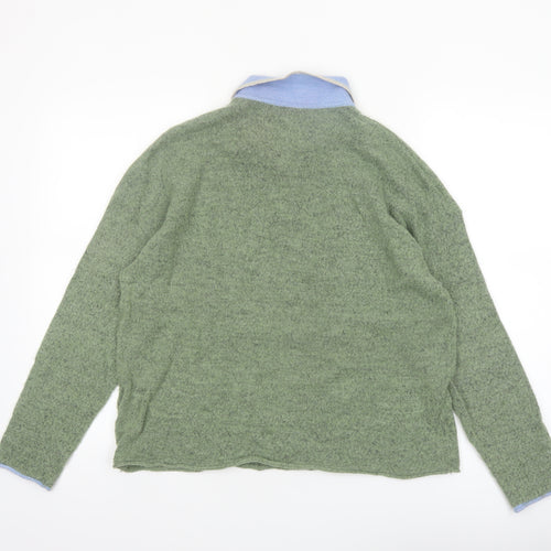 Zara Women's Green Collared Henley Knit Jumper Size L