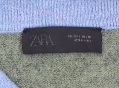 Zara Women's Green Collared Henley Knit Jumper Size L
