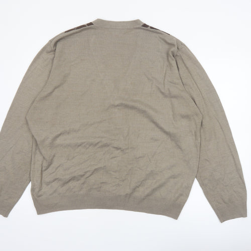 Greenwoods Mens Beige Argyle Cardigan XL V-Neck Knit Jumper