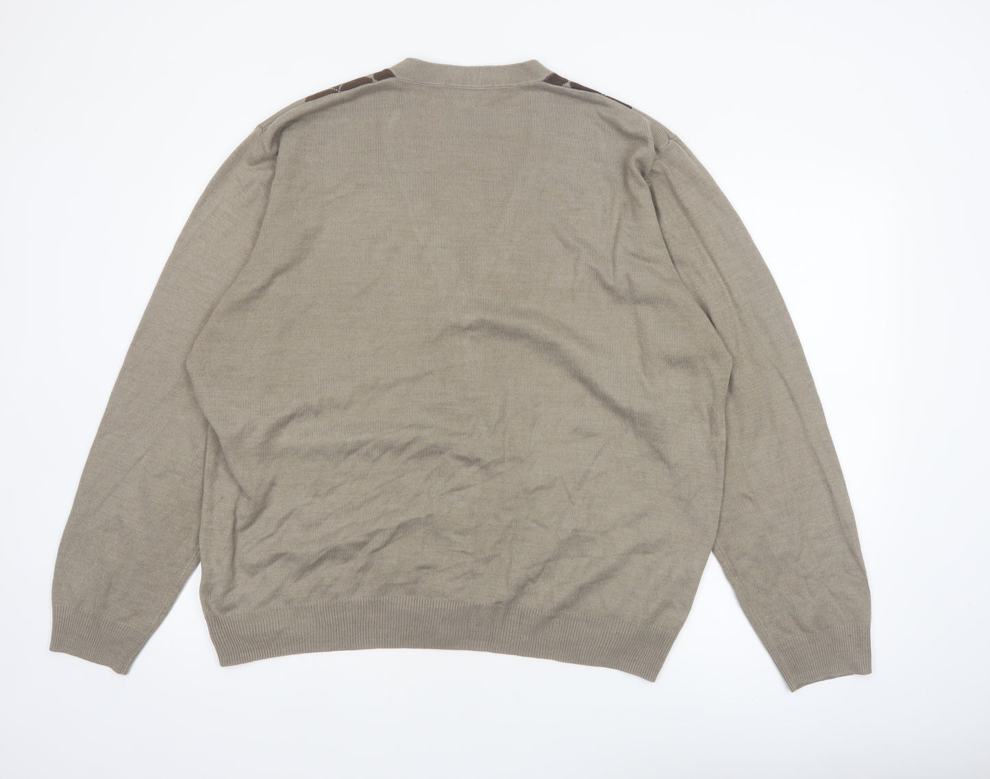 Greenwoods Mens Beige Argyle Cardigan XL V-Neck Knit Jumper