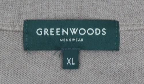 Greenwoods Mens Beige Argyle Cardigan XL V-Neck Knit Jumper