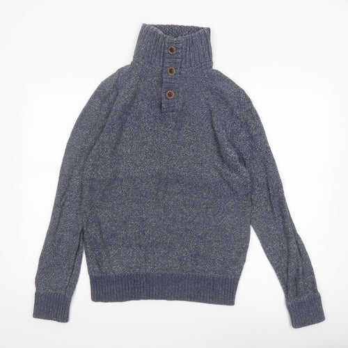 Fat Face Men's Blue Chunky-Knit Cotton Henley Jumper Size S