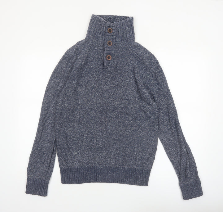 Fat Face Men's Blue Chunky-Knit Cotton Henley Jumper Size S