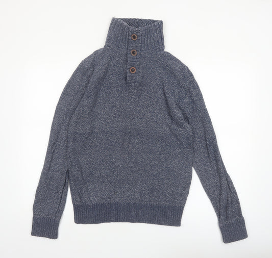 Fat Face Men's Blue Chunky-Knit Cotton Henley Jumper Size S