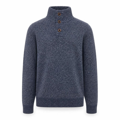 Fat Face Men's Blue Chunky-Knit Cotton Henley Jumper Size S