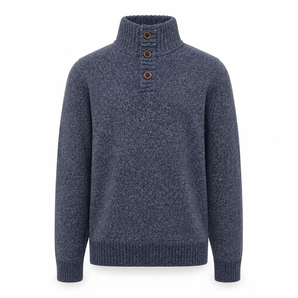 Fat Face Men's Blue Chunky-Knit Cotton Henley Jumper Size S
