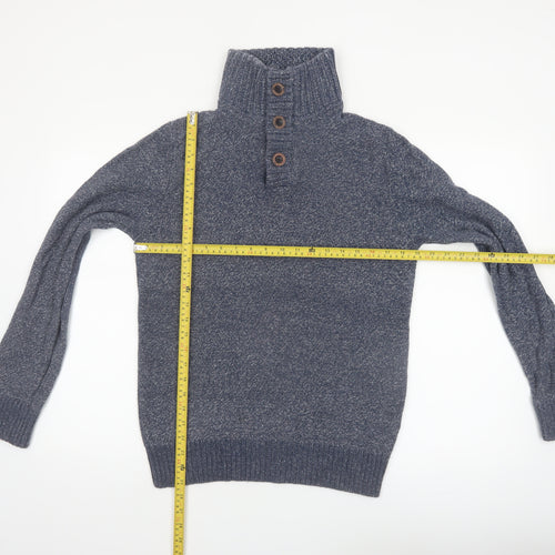 Fat Face Men's Blue Chunky-Knit Cotton Henley Jumper Size S