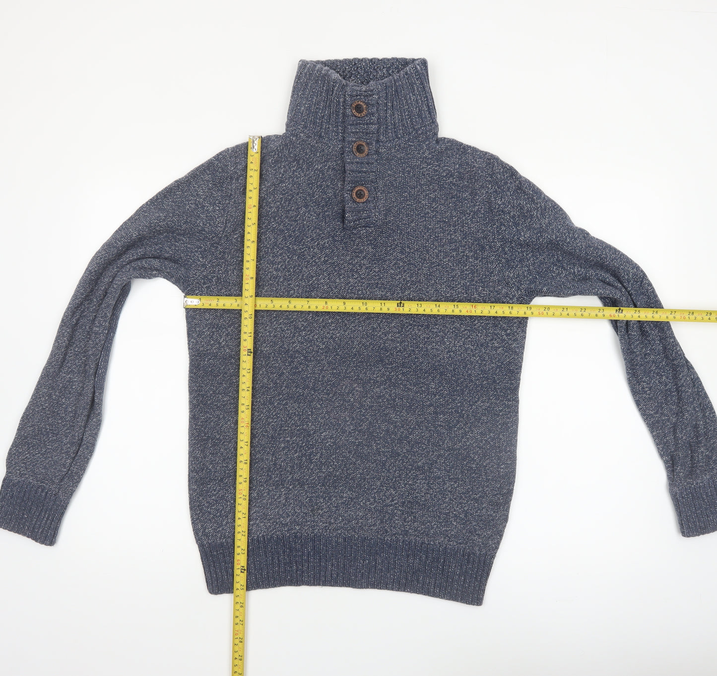 Fat Face Men's Blue Chunky-Knit Cotton Henley Jumper Size S