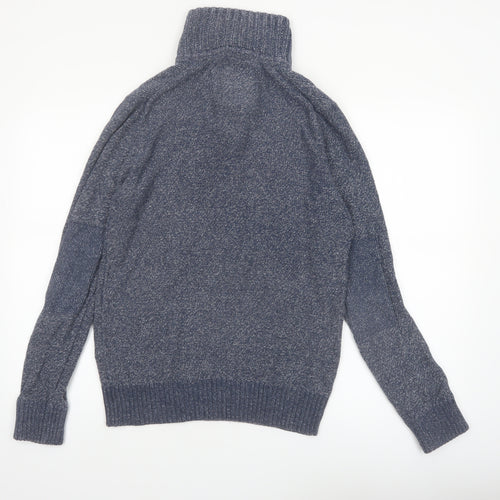 Fat Face Men's Blue Chunky-Knit Cotton Henley Jumper Size S