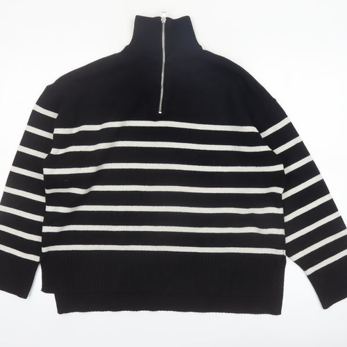 Zara Women’s Black Striped High Neck Full Zip Jumper Size 12
