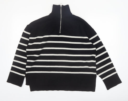 Zara Women’s Black Striped High Neck Full Zip Jumper Size 12
