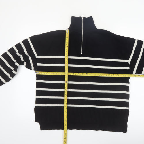 Zara Women’s Black Striped High Neck Full Zip Jumper Size 12