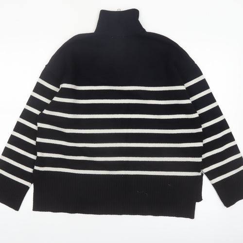 Zara Women’s Black Striped High Neck Full Zip Jumper Size 12