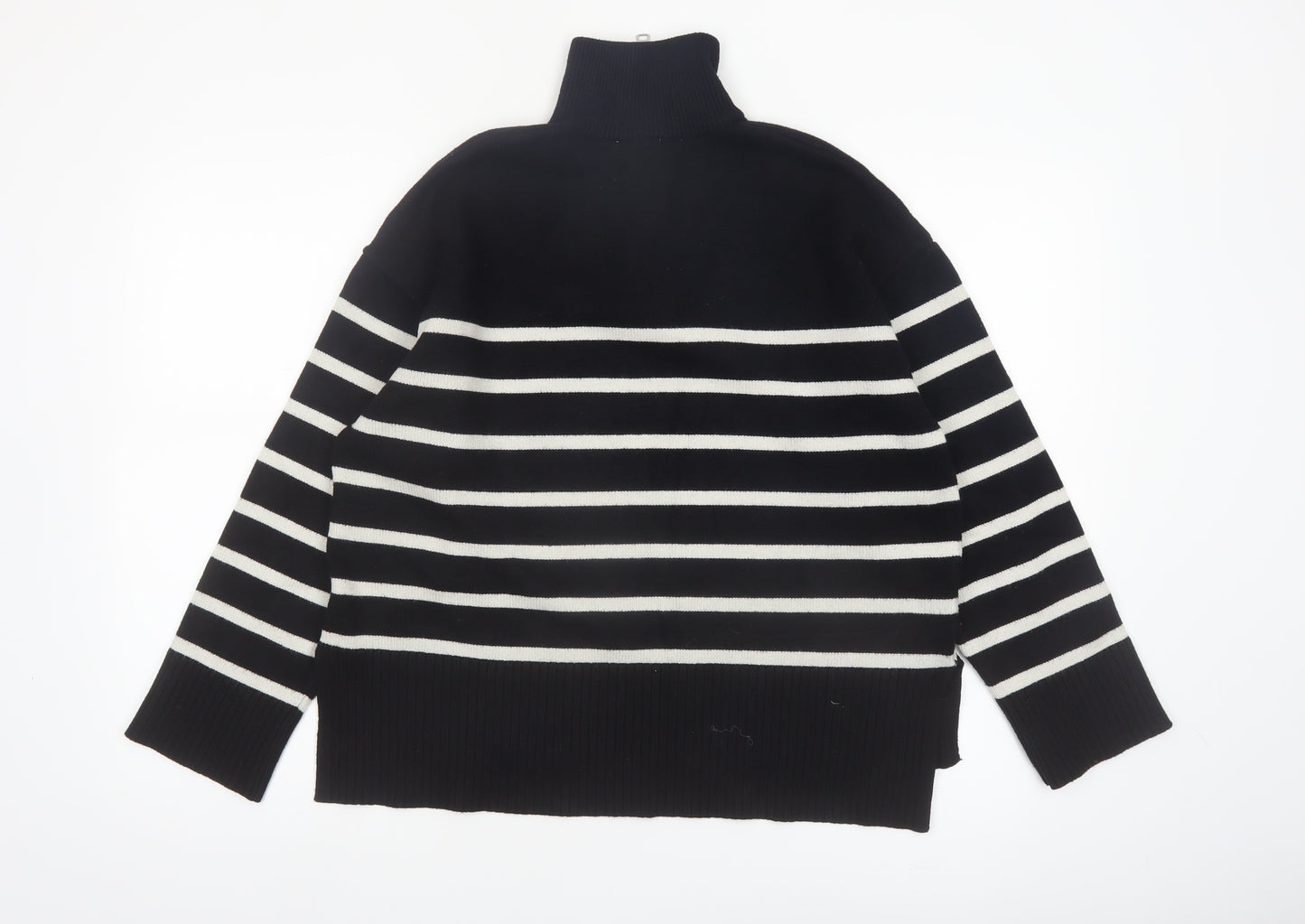 Zara Women’s Black Striped High Neck Full Zip Jumper Size 12