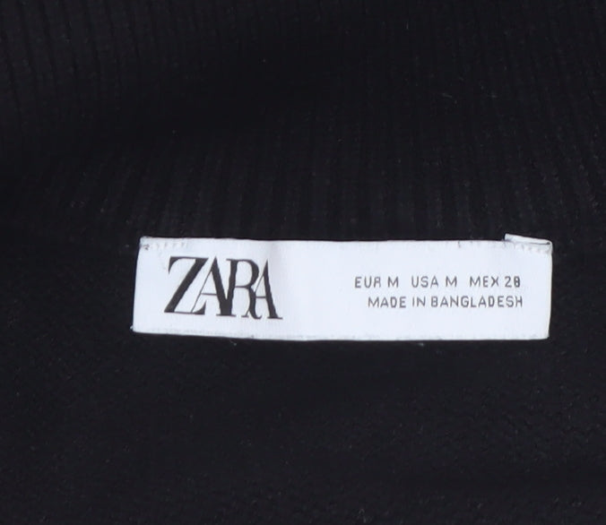 Zara Women’s Black Striped High Neck Full Zip Jumper Size 12